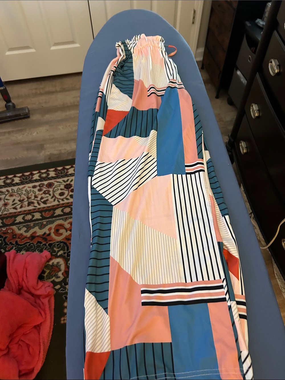 Colorblock Geometric Maxi Skirt — Blue, Peach, Teal, White